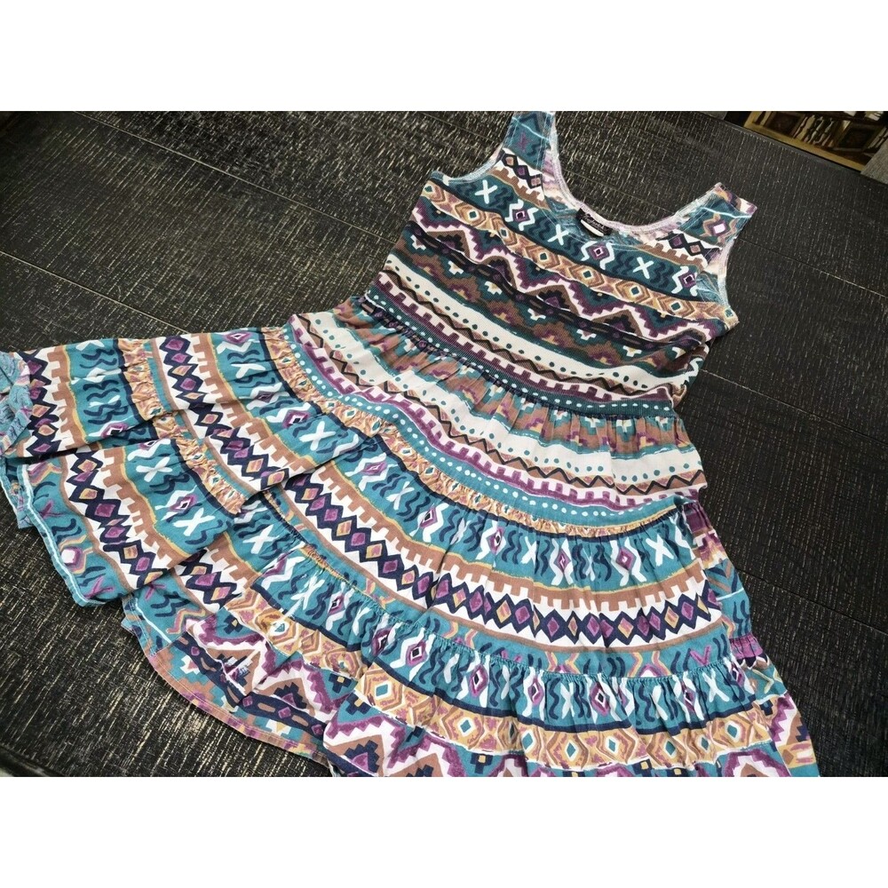 Size 9/10 Fredericks Of Hollywood Aztec Flare Babydoll Mini Skater Tank Dress